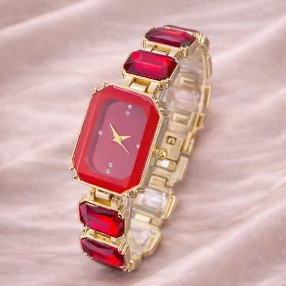 Ruby Red Crystal Gemstone Watch